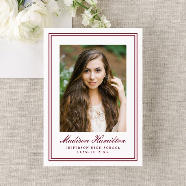 Classic Burgundy Double Border Photo Graduation Announcement (Creator Uploaded)
