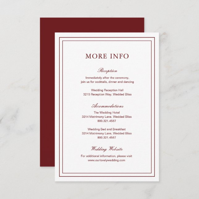 Classic Burgundy Elegant Wedding Enclosure Card (Front/Back)