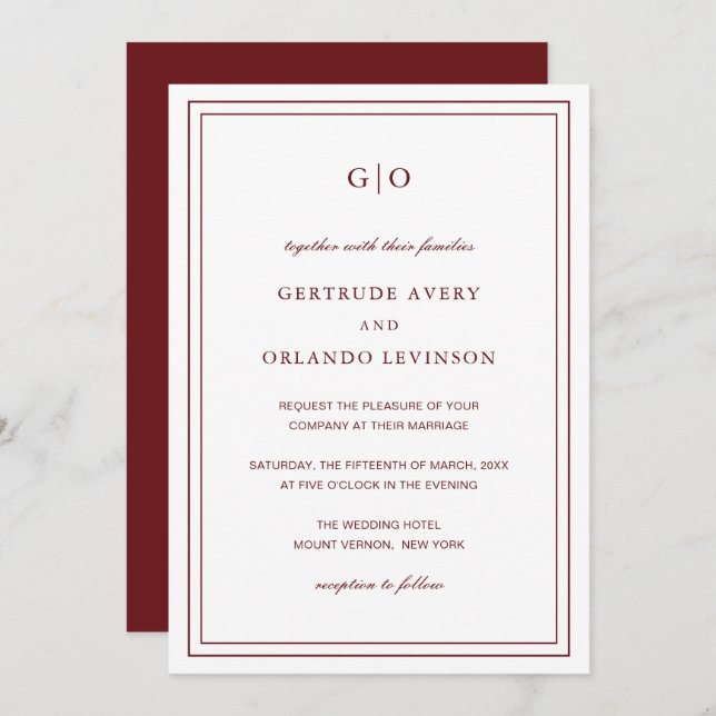 Classic Burgundy Elegant Wedding Invitation (Front/Back)