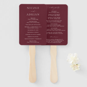 Classic Burgundy Elegant Wedding Program Hand Fan