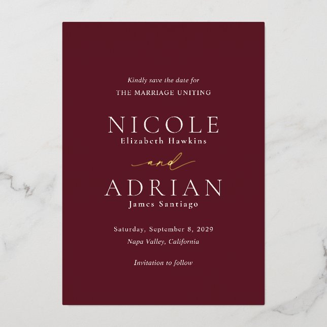 Classic Burgundy Elegant Wedding Save the Date (Front)