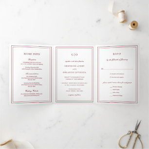 Classic Burgundy Elegant Wedding Tri-Fold Invitation