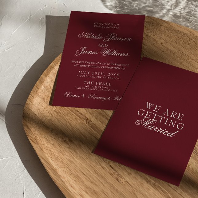 Classic Burgundy Fancy Old Money Retro Wedding Invitation (Creator Uploaded)