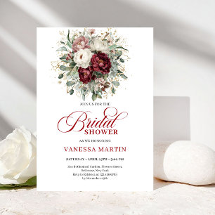 Classic Burgundy Floral Bridal Shower Invitation