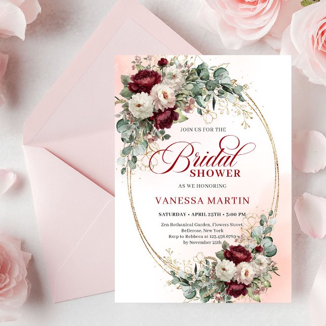 Classic Burgundy Flowers Gold Bridal Shower Card (Classic Burgundy Flowers Gold Bridal Shower Card

)