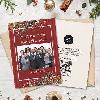 Classic Burgundy Foliage Corporate Christmas Holiday Card