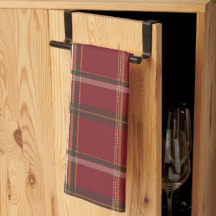 Classic Burgundy Forest Plaid Aesthetic Tea Towel