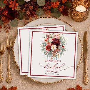 Classic Burgundy Gold Floral deep red bridal showe Napkin