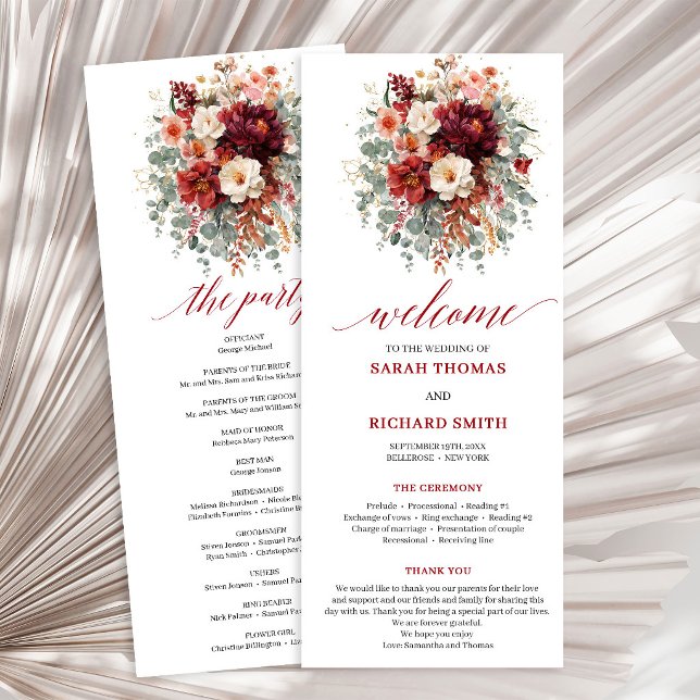 Classic Burgundy Gold Floral Deep Red wedding prog Program (Classic Burgundy Gold Floral Deep Red wedding program

)