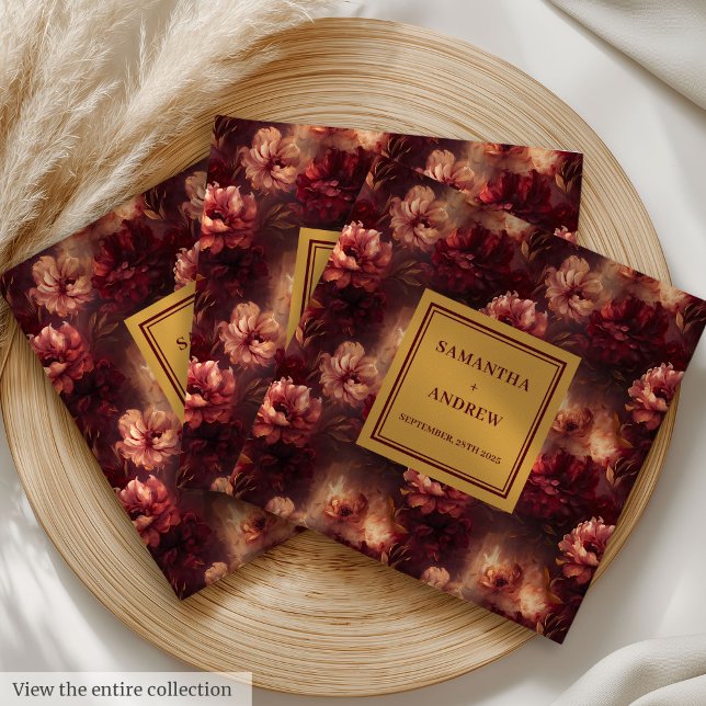 Classic Burgundy Gold Wedding Dinner Napkins (Romantic Burgundy Gold Wedding Napkins for Guests)