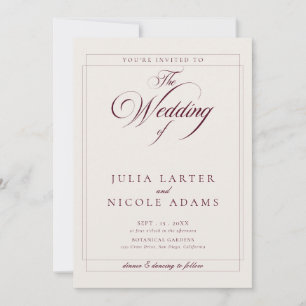 Classic Burgundy Ivory Calligraphy Details Wedding Invitation