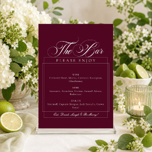 Classic Burgundy Ivory Calligraphy The Bar Sign Invitation