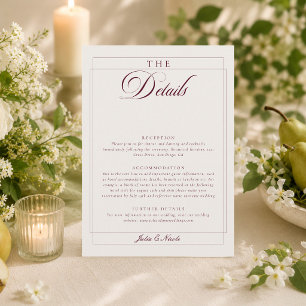 Classic Burgundy Ivory Calligraphy Wedding Details Enclosure Card