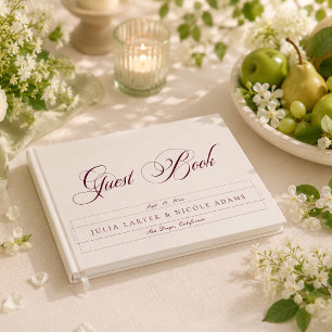 Classic Burgundy Ivory Calligraphy Wedding Guest Book