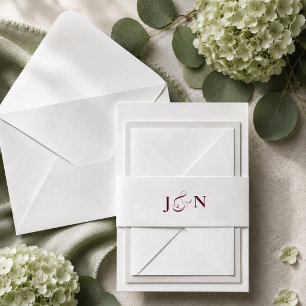Classic Burgundy Ivory Calligraphy Wedding Invitation Belly Band