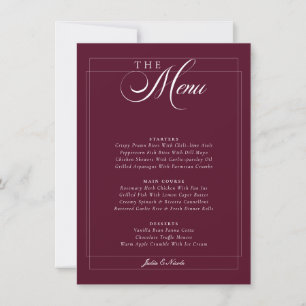 Classic Burgundy Ivory Calligraphy Wedding Menu Invitation