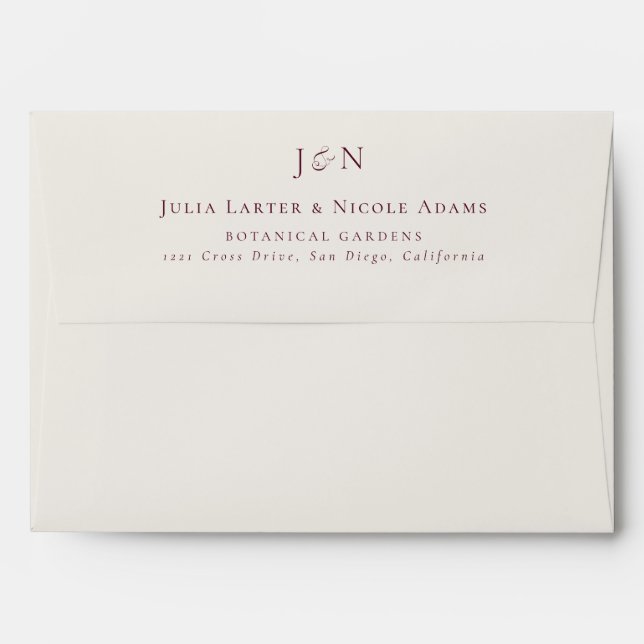 Classic Burgundy Ivory Monogram Calligraphy Envelope (Back (Top Flap))