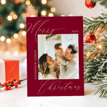 Classic Burgundy Merry Christmas Family Photo