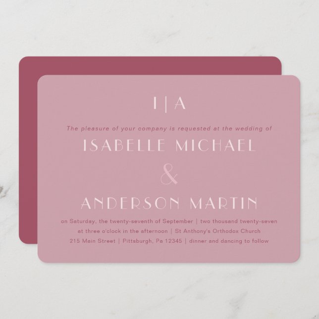 Classic Burgundy Monogram Photo Wedding Invitation (Front/Back)