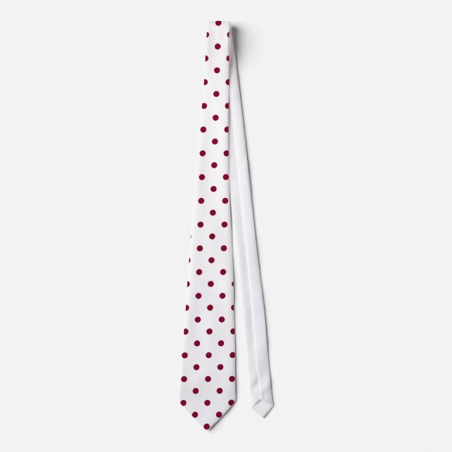 Classic Burgundy Polka Dot Pattern on White Tie (Front)
