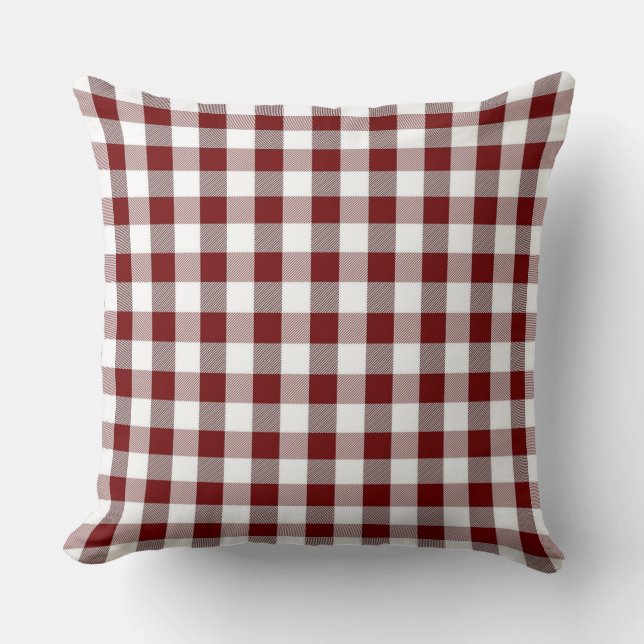 Classic Burgundy Red Gingham Throw Pillow (Front)