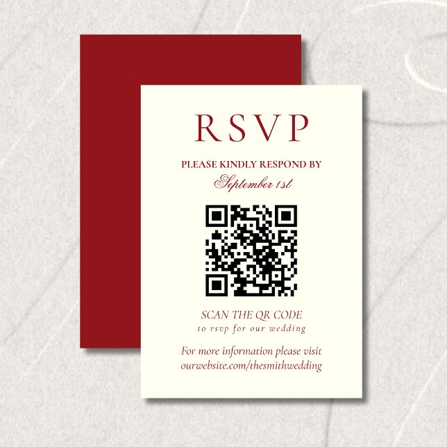 Classic Burgundy Red Minimalist Wedding QR Code RSVP Card (Classic Burgundy Red Minimalist Wedding QR Code RSVP Card)