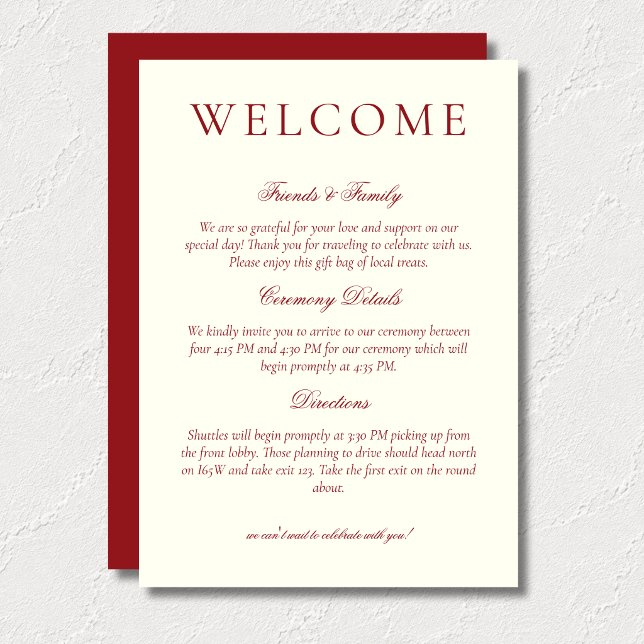 Classic Burgundy Red Minimalist Wedding Welcome Program (Classic Burgundy Red Minimalist Wedding Welcome Program)