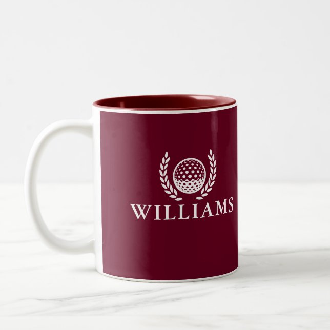 Classic Burgundy Red Personalised Name Monogram Two-Tone Coffee Mug (Left)