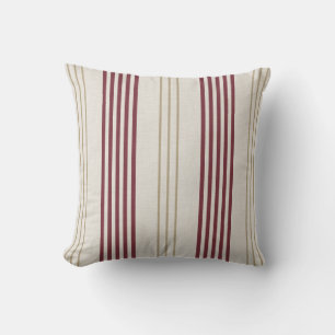 Classic Burgundy Red Ticking Stripe Pattern Cushion