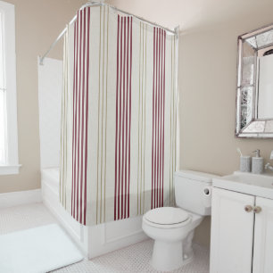 Classic Burgundy Red Ticking Stripe Pattern Shower Curtain