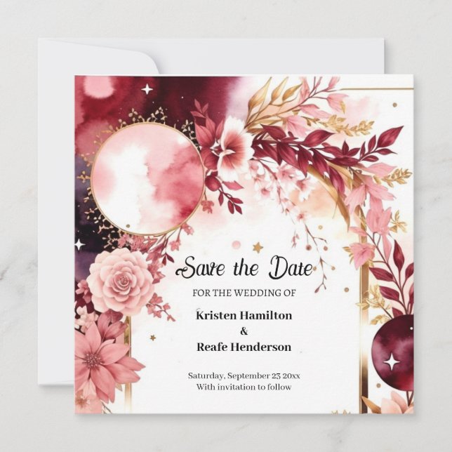 Classic Burgundy Typography Save The Date (Front)
