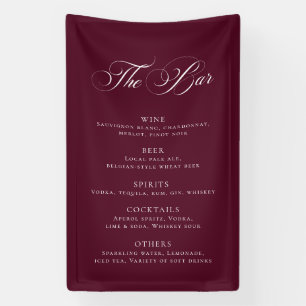 Classic Burgundy Wedding Bar Menu Reception Décor Banner