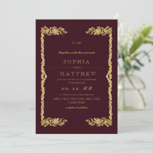 Classic Burgundy Wedding Photo Invitation