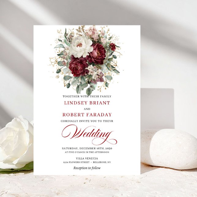 Classic Burgundy White Botanical Wedding Invite (Classic Burgundy White Botanical Wedding Invite)