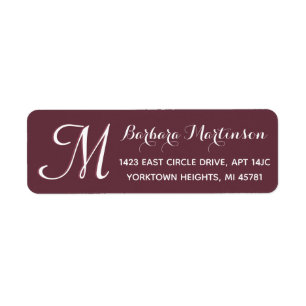Classic Burgundy White Custom Monogram Address Return Address Label