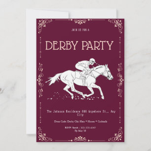 Classic Burgundy & White Kentucky Derby Party Invi Invitation