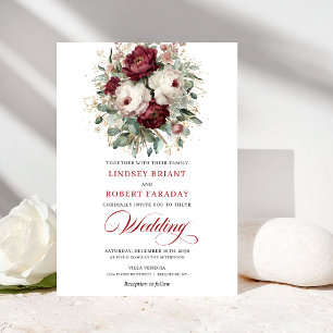 Classic Burgundy White Watercolor Wedding Invite