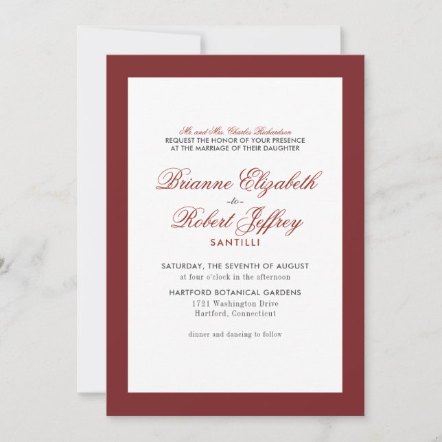 Classic Burgundy Wine Border Wedding Invitation (Front)