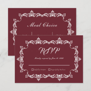 Classic Burgundy Wine Ornately Framed Wedding RSVP Card