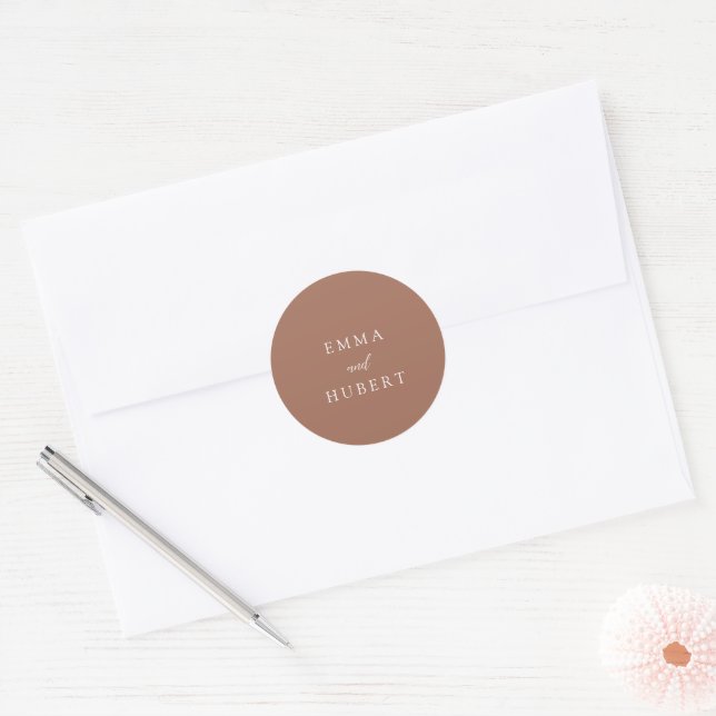 Classic Burnt Orange Elegant Wedding Round Sticker (Envelope)