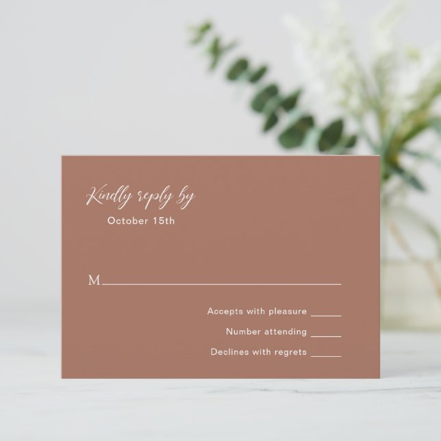 Classic Burnt Orange Elegant Wedding RSVP Card (Standing Front)