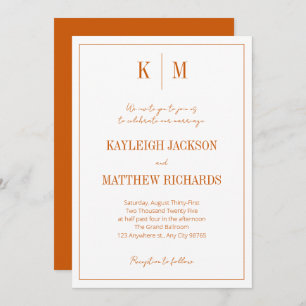 Classic Burnt Orange Monogram Elegant Wedding  Invitation
