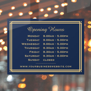 Classic Business Opening Hours Navy Blue Gold