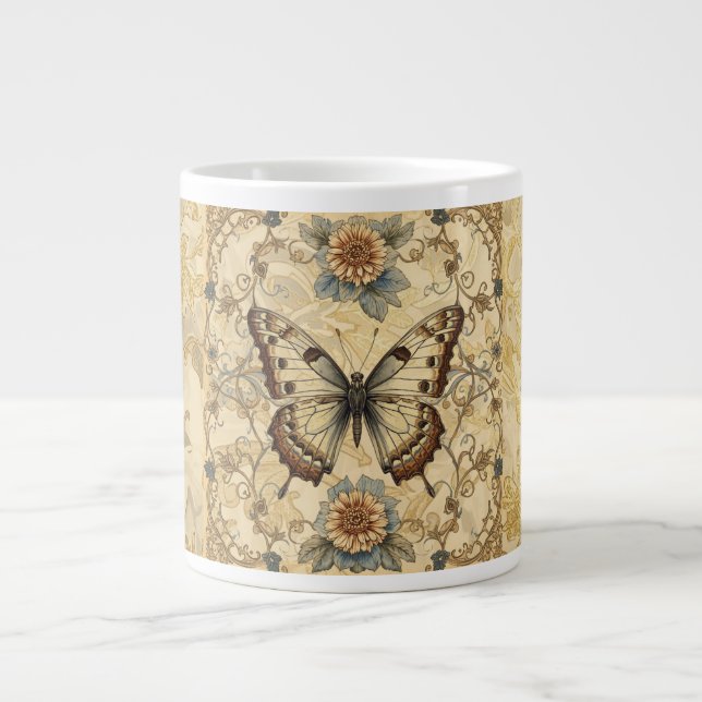 Classic, Butterfly and Florals Garden Pattern  Large Coffee Mug (Front)