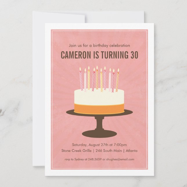 Classic Cake Birthday Invitation in Pink (Front)