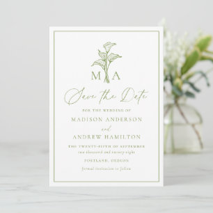 Classic Calla Lily Monogram Wedding Save The Date