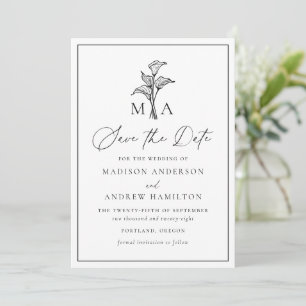 Classic Calla Lily Monogram Wedding Save The Date