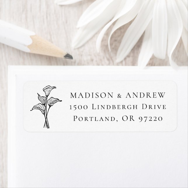 Classic Calla Lily Wedding Return Address Label (Insitu)