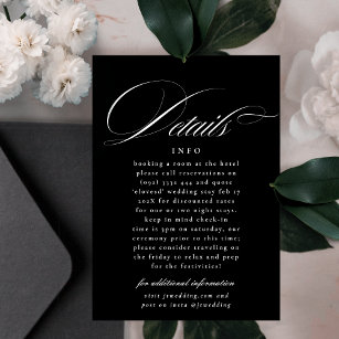 Classic Calligraphy Black White Wedding Details Enclosure Card