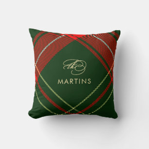 Classic Calligraphy Christmas Red Plaid Cushion
